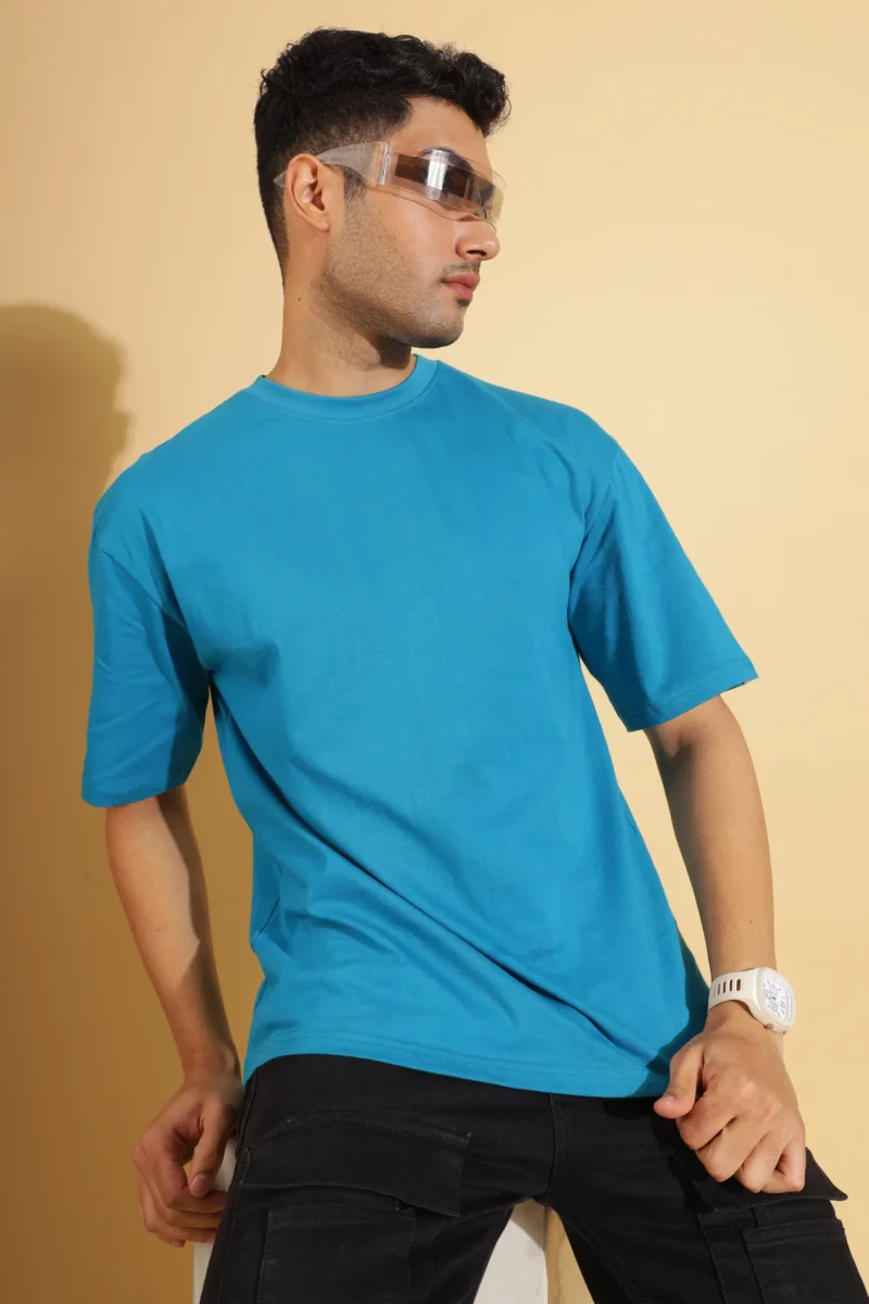 Electric Blue Oversized T-shirt for Men - Image 3